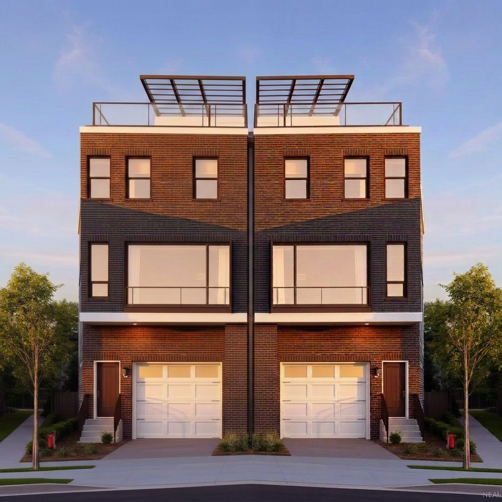 Rendering of two modern brick townhomes at 83 & 87 Herman Street